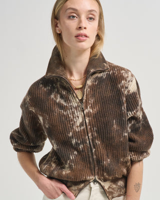 two colors camouflage effect ribbed high neck cardigan with zip