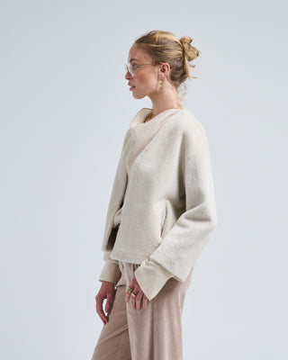 v neck shearling cardigan jacket