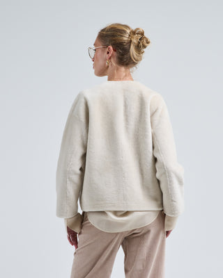 v neck shearling cardigan jacket