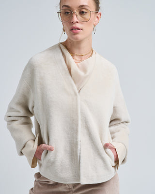 v neck shearling cardigan jacket