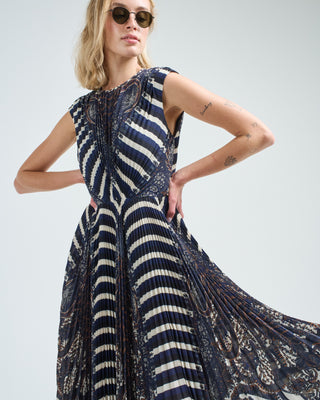 violeta pleated sleeveless midi dress