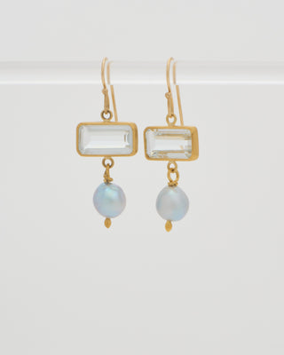 white topaz and silver pearl drop earrings