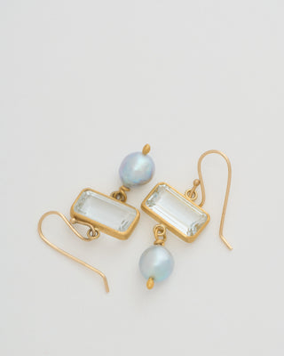 white topaz and silver pearl drop earrings