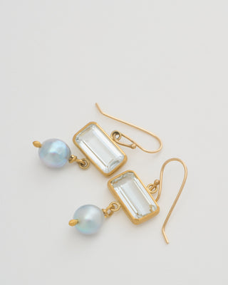 white topaz and silver pearl drop earrings