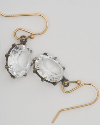 white topaz faceted oval north/south earrings