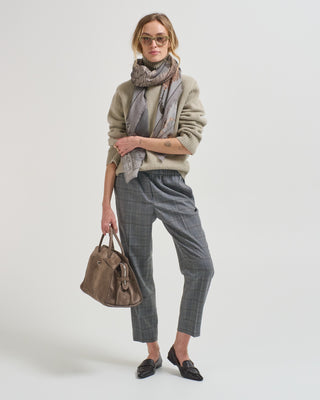 wool blend flannel check stretch pants