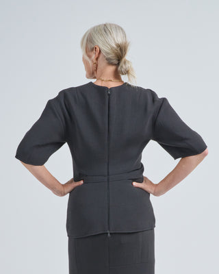 wool crepe slit front t