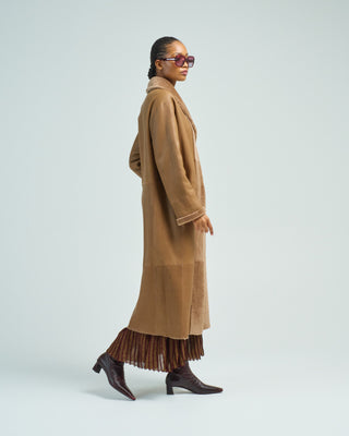 xlong neat shearling shawl coat