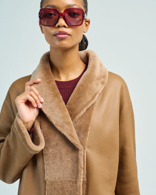 xlong neat shearling shawl coat