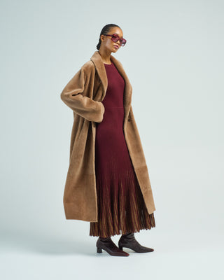 xlong neat shearling shawl coat