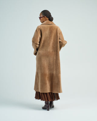 xlong neat shearling shawl coat