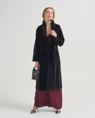 xlong neat shearling shawl coat