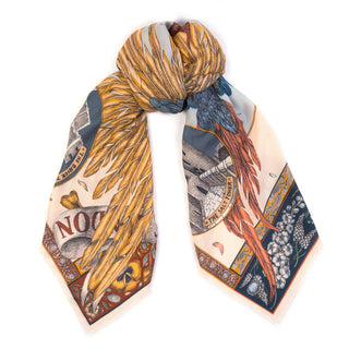 princely parrots wool silk scarf - delphinium