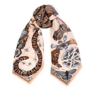 lion and tiger wool silk scarf - peony