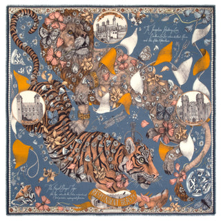 lion and tiger wool silk scarf - sapphire