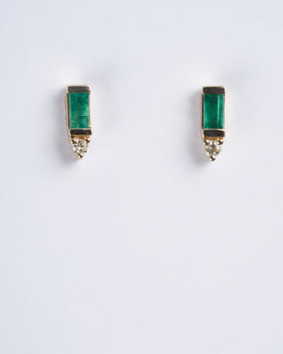 14k yg diamond and emerald baguette earrings - gold