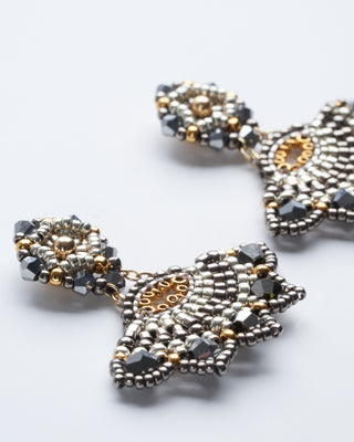 silver and opalite drop fan earrings - black multi
