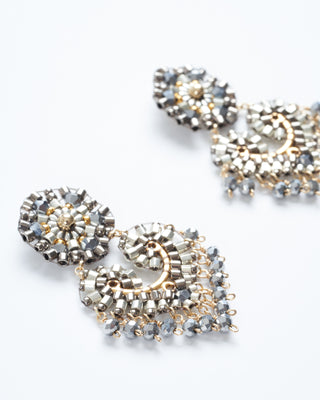 1.7" swarovki/pyrite/miyuki earrings - silver/gold