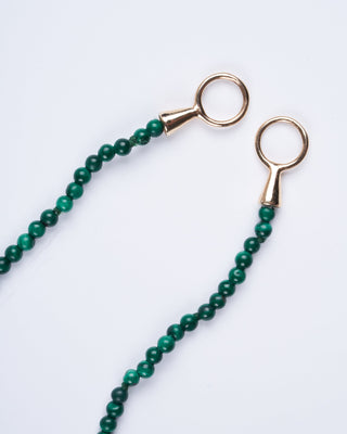 18" malachite itty bitty strand with yellow gold loops - green