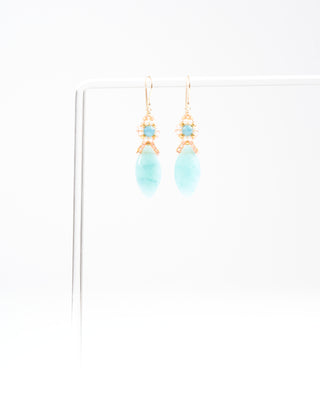 1.8" blue quartz/miyuki earrings - blue/gold