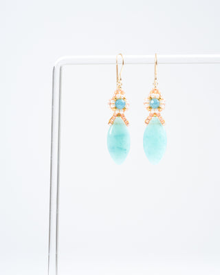1.8" blue quartz/miyuki earrings - blue/gold