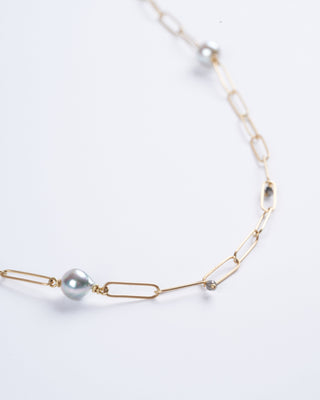 18k yellow gold popsicle chain with akoya pearls and diamonds