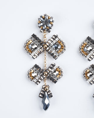 silver, swarovoski, and miyuki bead drop earrings - black