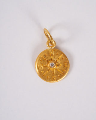 24k gold pendant with diamond compass - gold
