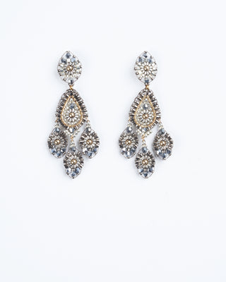 silver and opalite bead chandelier earrings - grey/ gold