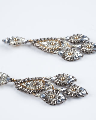 silver and opalite bead chandelier earrings - grey/ gold