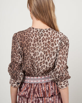 3/4 sleeve tie front blouse - leopard