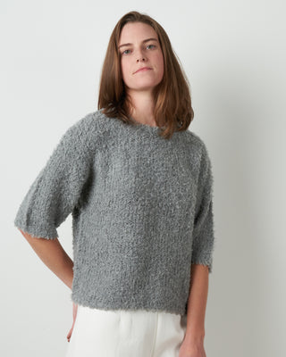 curly mid sleeve sweater - grey