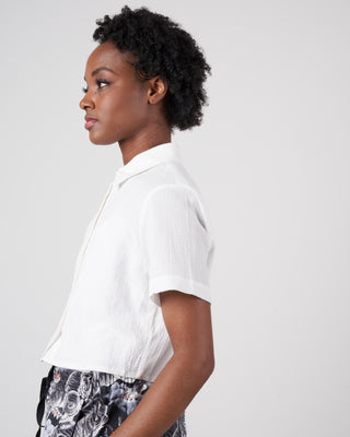 textured cropped button down - off white