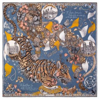 lion and tiger silk scarf - sapphire