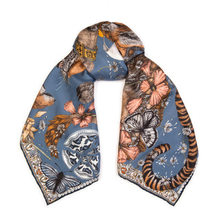 lion and tiger silk scarf - sapphire