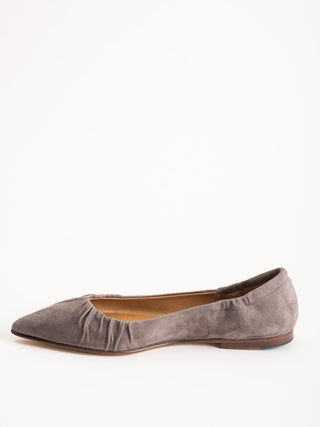 ruched flat - taupe suede