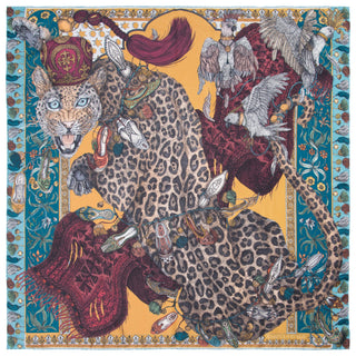 leopard 90 cm silk scarf - teal