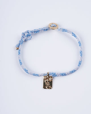adjustable macrame bracelet with flower tag - gold