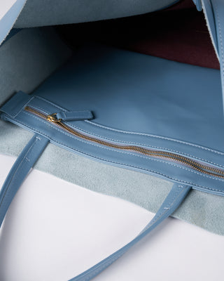 large bag with strap - light blue and red leather