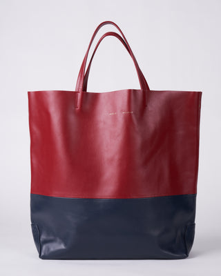 large bag with strap - red and blue leather