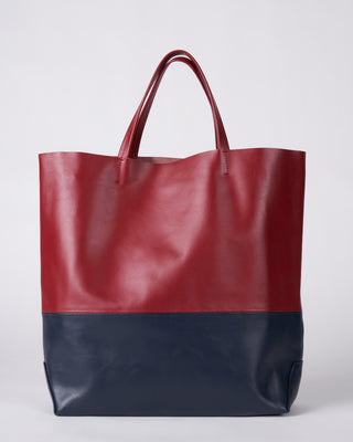 large bag with strap - red and blue leather