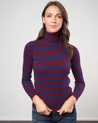 stripes ribbed turtleneck sweater - navy / dark pink