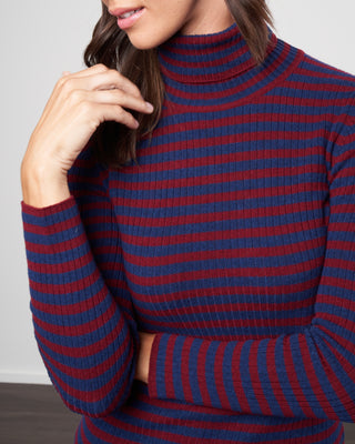 stripes ribbed turtleneck sweater - navy / dark pink
