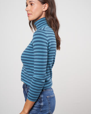 stripes ribbed turtleneck sweater - light blue / dark blue