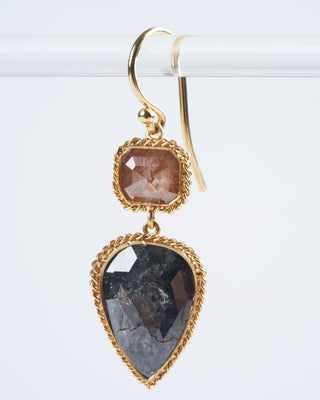 diamond drop earrings - pink/ grey/ gold