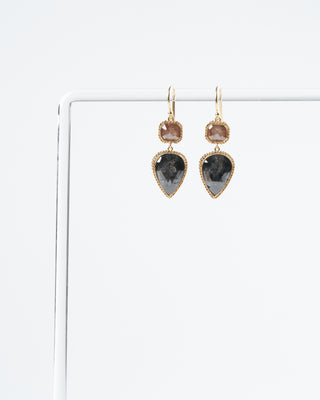 diamond drop earrings - pink/ grey/ gold
