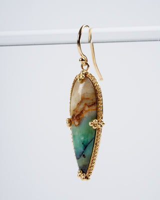 one of a kind petrified wood w/blue opal drop earrings