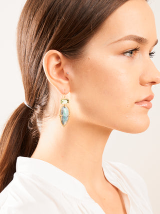 one of a kind opal, green quartz earring