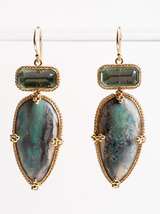 one of a kind opal, green quartz earring