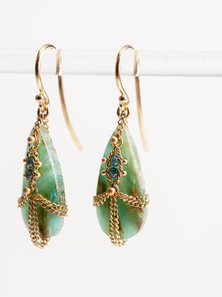 opal, petrified wood & blue diamond draped earrings